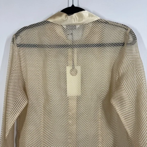 Dominique Gold Satin Button Down Blouse with Chevron Pattern Long Sleeve Size 45 - Picture 9 of 11